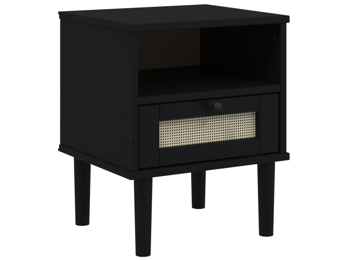 Maison Exclusive - Mesita Noche Senja Aspecto Ratán Madera Pino Negro 40x35x48 Cm