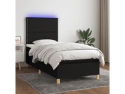 Cama Box Spring Colchón Y Luces Led Tela Negro 100x200 Cm