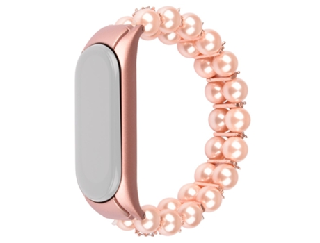 Correa de cuentas trenzadas diamantes de imitación de perlas de imitación de dos filas para Xiaomi Mi Band 3/4 - rosa