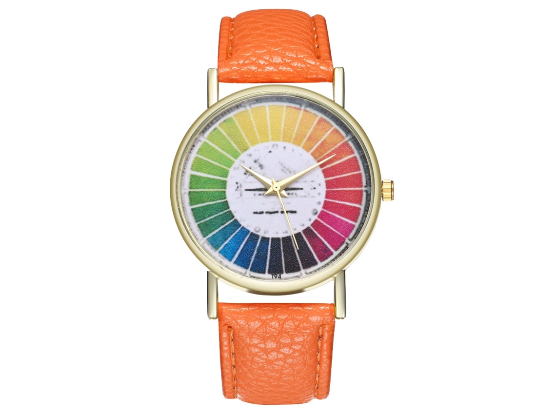 Reloj De Pulsera Unisex De Moda Con Correa De Cuero Pu, Dial Redondo, Cuarzo (naranja)