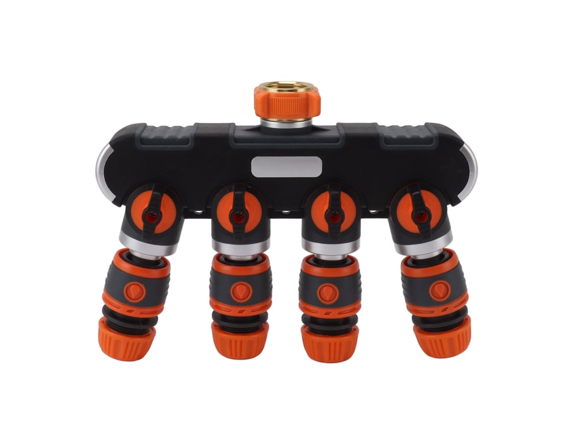 Adaptador divisor de grifo de latón de 4 salidas para riego de jardín exterior.