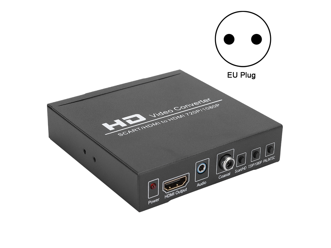 Adaptador Convertidor Scart/hd A Hd Portátil Con Chip De Escaneo De Bajo Consumo Y Enchufe Europeo Cascara De Ferro