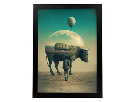 NACNIC Poster Vaca En Estilo Surrealismo Cinematográfico Ilustraciones Y Grabados De Historieta Abstracta Y Artística A3 Marcos Negros