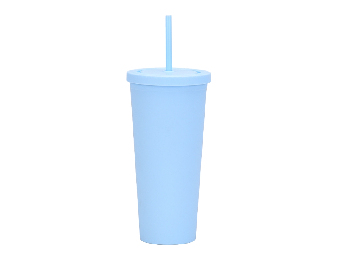 Taza de consumición plástica reutilizable de la taza de la agua fría 700ml con la capa doble del color sólido de la tapa y de la paja JEIIBRZUI