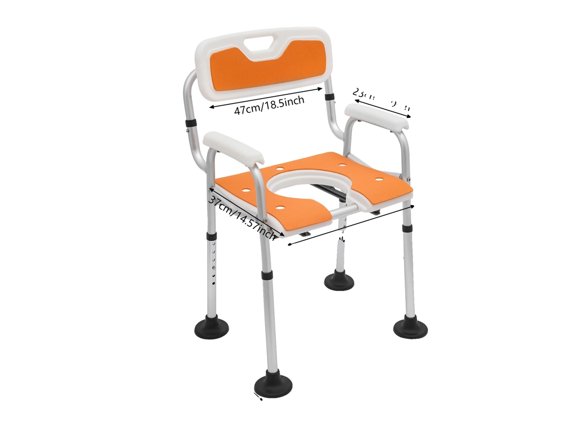 Silla de ducha, altura ajustable, diseño duradero y resistente, color naranja OEM
