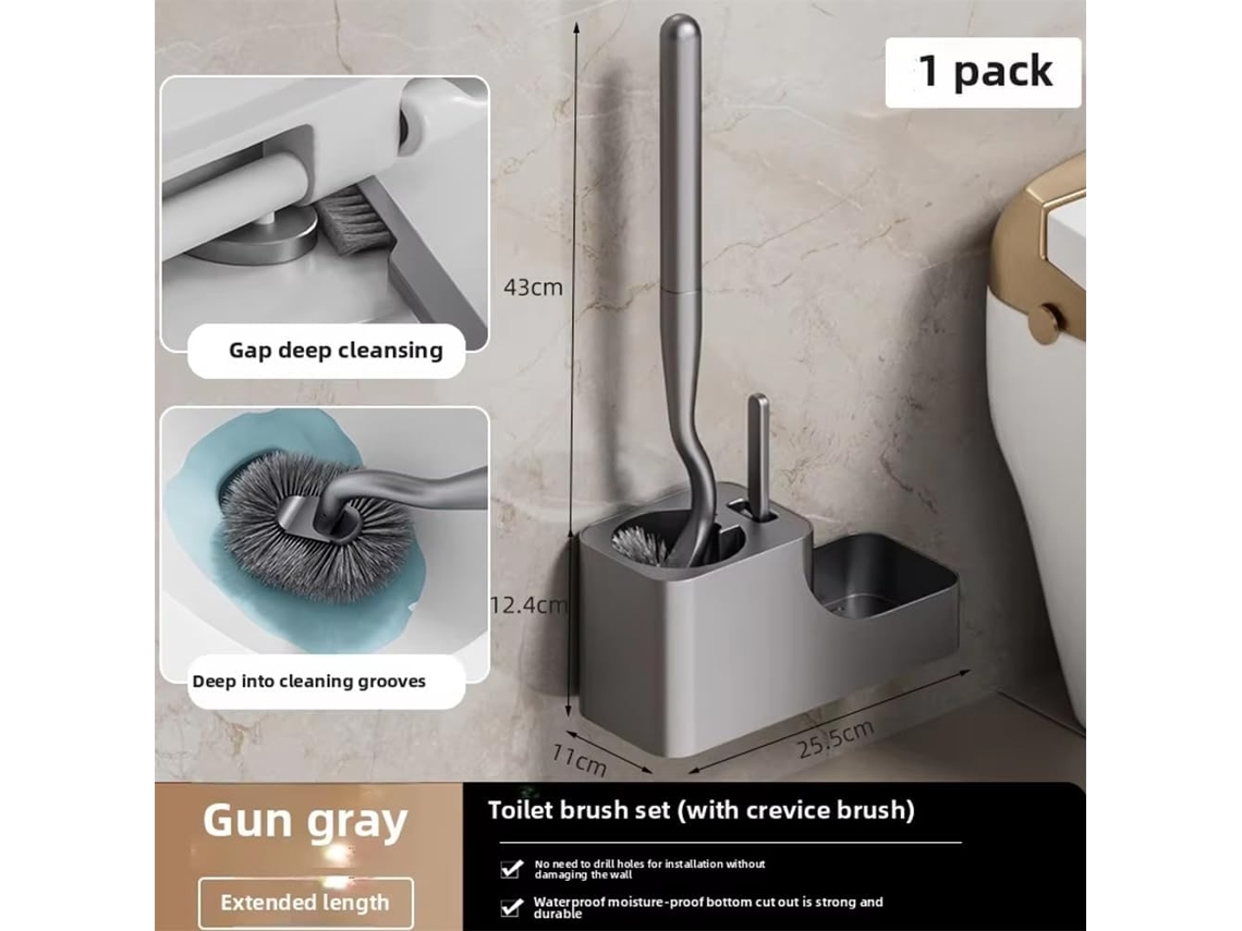 Juego de escobilla de baño con mango largo, ABS/PP, gris bronce Tommy01