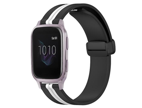 Correa para Garmin Venu SQ 20 mm Cierre magnético plegable Correa de reloj de silicona Negro-Blanco VENISYMLIS