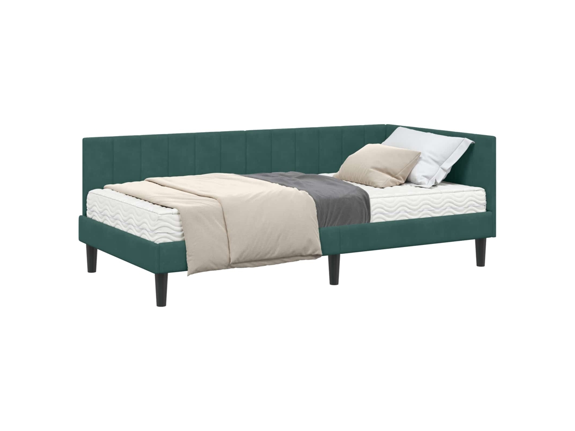 Syfax™ Estructura De Cama Esquina Con Colchón 2 Pcs Verde Terciopelo