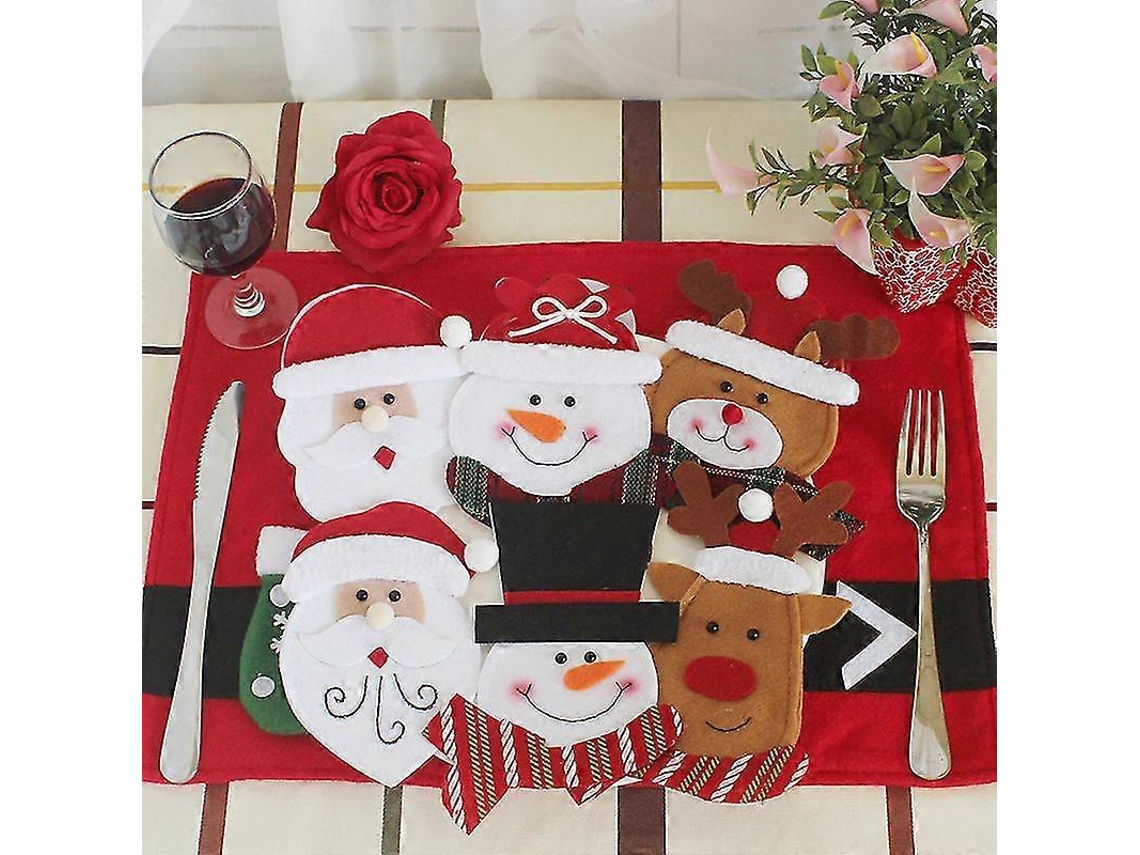 Juego de cubiertos navideños de 6 piezas con forma de muñeco de nieve, incluye bolsa para cubiertos y accesorios para fiestas navideñas. Nostalgia88
