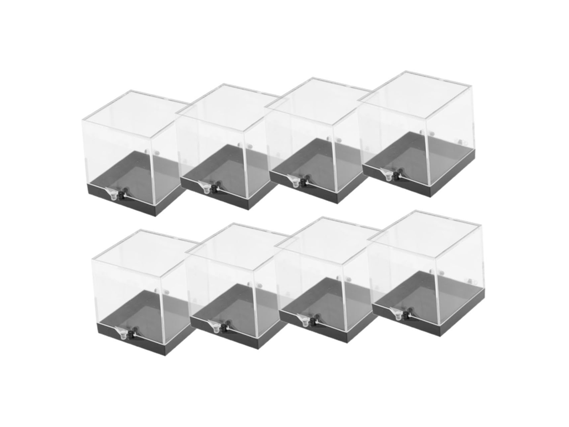 Juego De 8 Cajas De Presentación Cuadradas De Plástico Transparente De 68 X 68 X 68 Mm Con Base Negra.