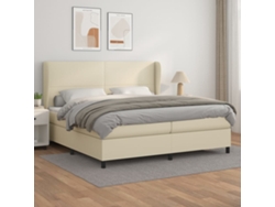 Syfax™ Cama Box Spring Con Colchón Cuero Sintético Crema 200x200 Cm