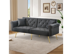Sofá cama de dos plazas en terciopelo, respaldo regulable en 3 posiciones, patas de metal dorado, tamaño compacto, 173x75x70 cm, gris antiguo.