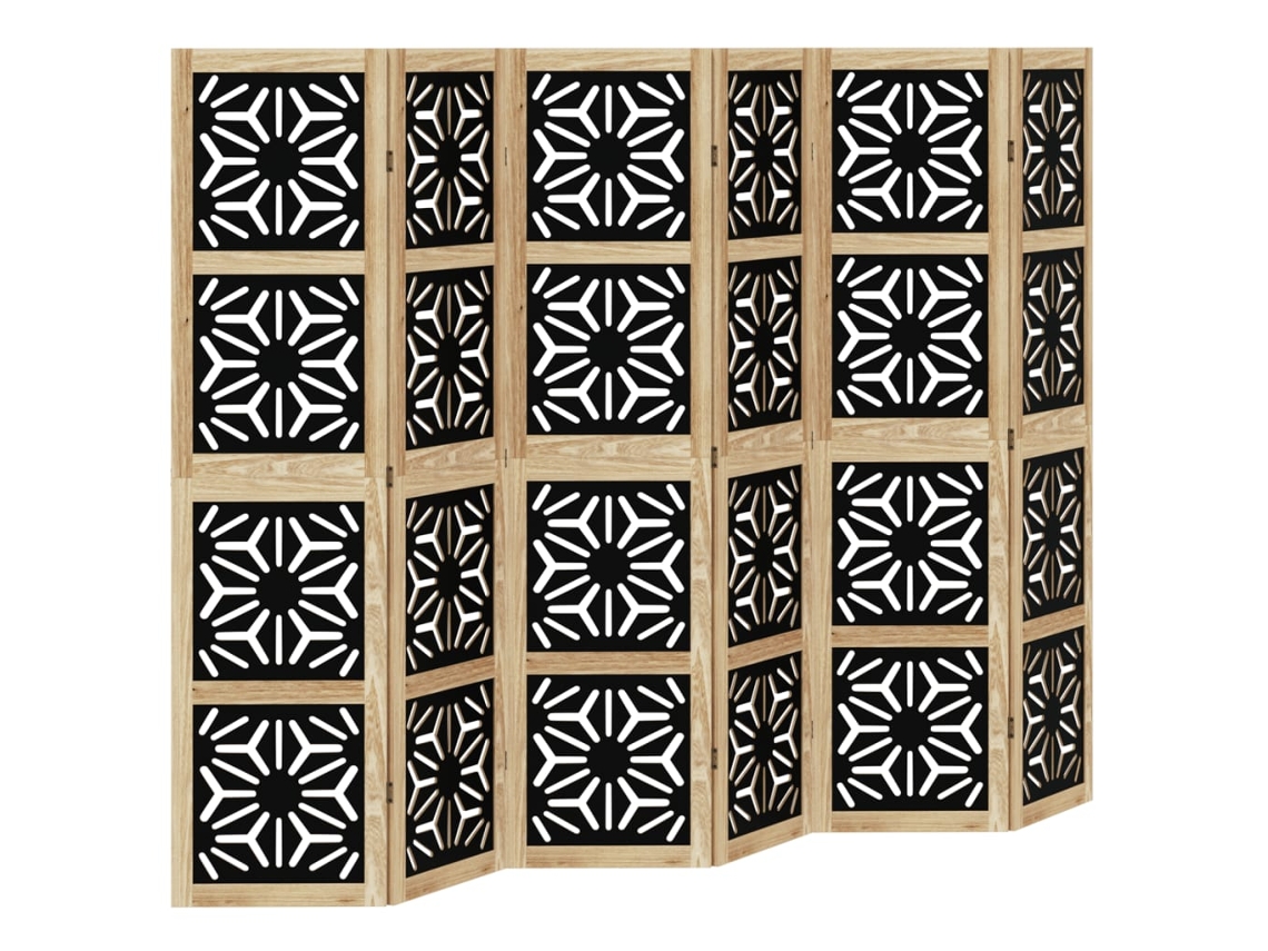 Paravent Separateur de Piece Cloison 6 Panneaux En Bois de Paulownia Marron Et Noir DECOSHOP26