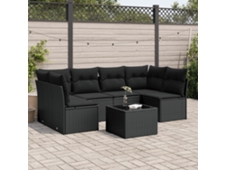 Conjunto de sofá de jardín de 7 piezas con cojines de mimbre negro de DKD Home Decor