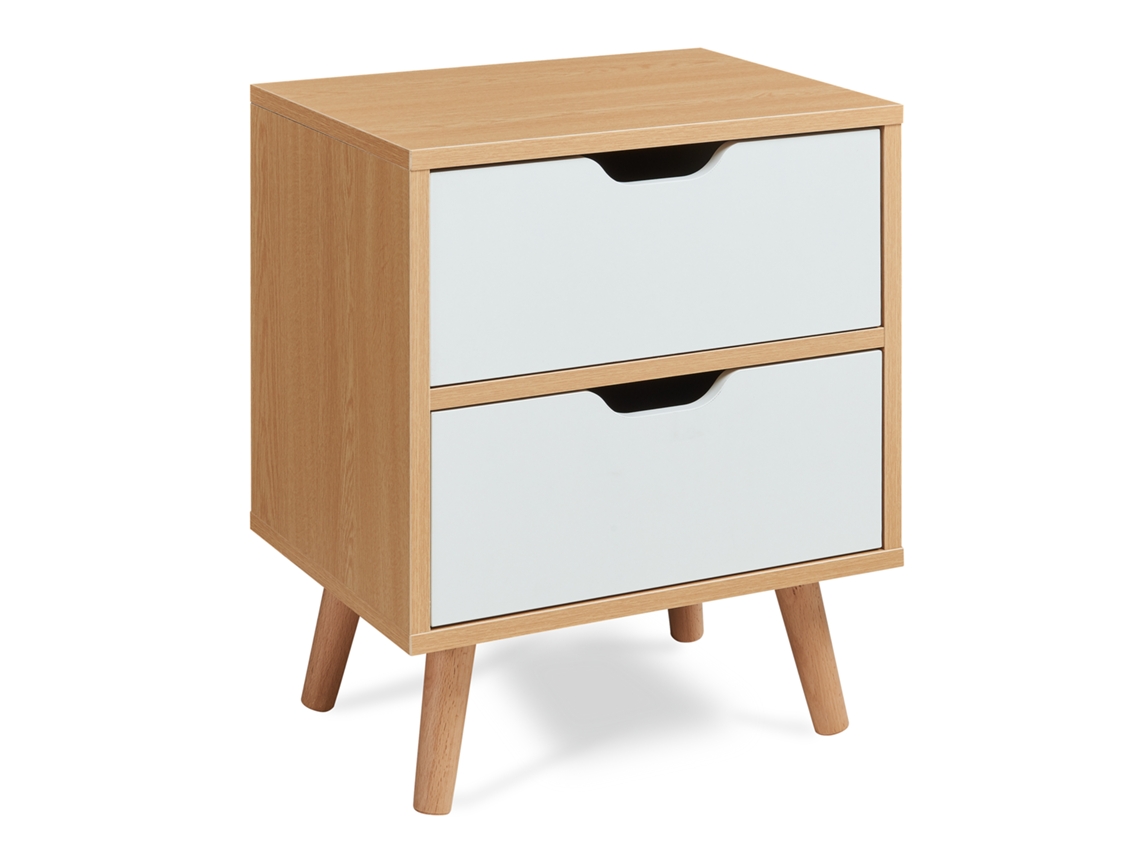 Mesita de noche Bordkak con 2 cajones, 50x40x30 cm, roble/blanco, pt.casa