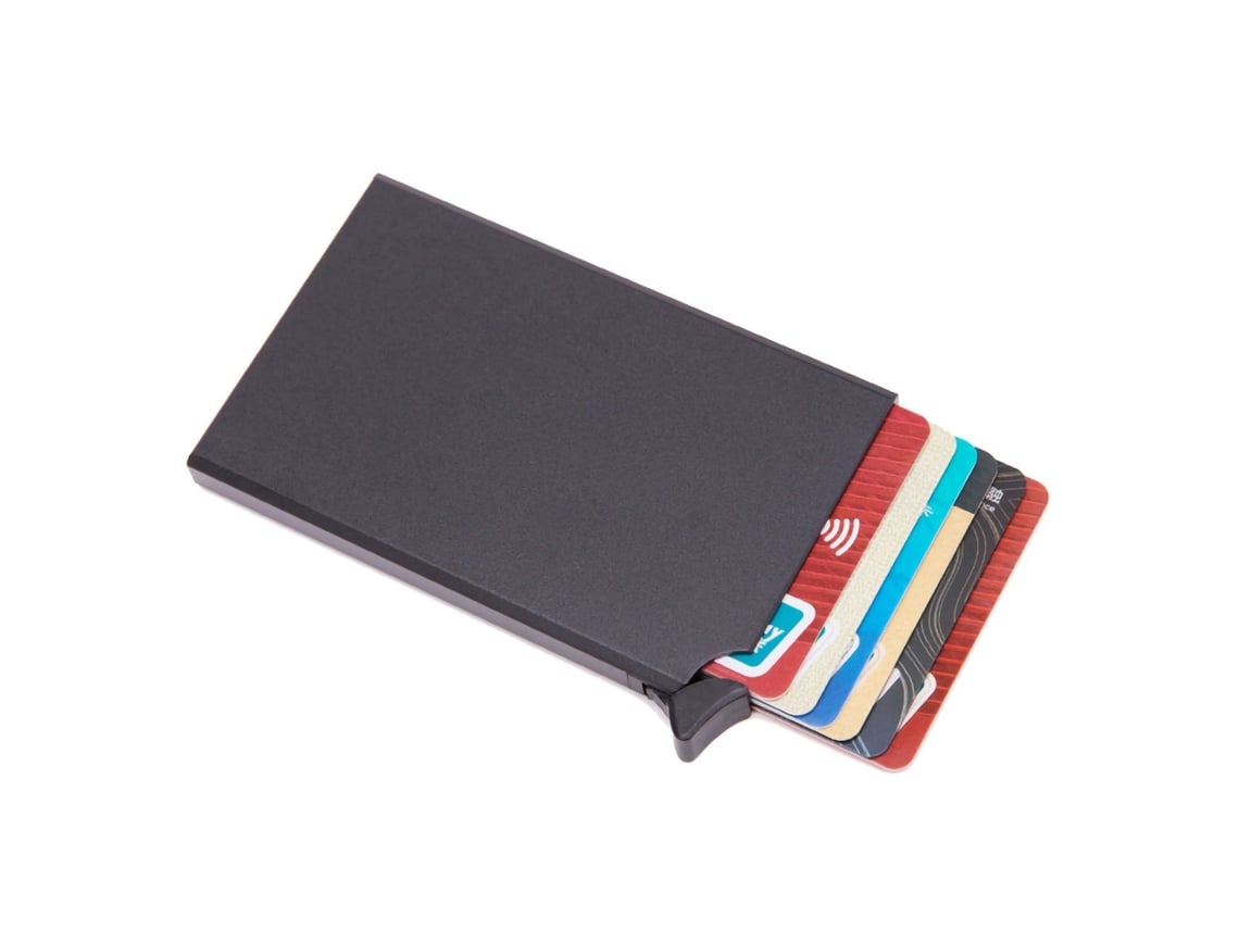 Cartera Tarjetero Aleacion de aluminio Estuche para tarjetas Protector Bloqueo RFID Boton a presion Pestana emergente Credito Antirrobo para mujeres Hombres Empresario azul Worten.es