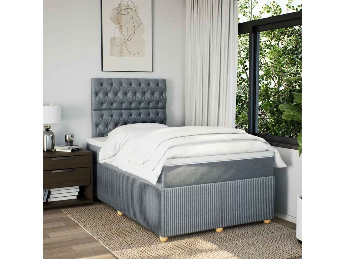 Cama Box Spring Con Colchón Tela Gris Claro 120x200 Cm