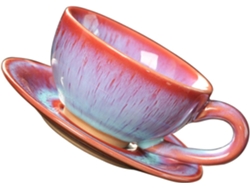 Juego Tazas Café Cerámica Roja, Vaso Tipo Tarrina Platillo, Acabado Esmalte Duradero, Para Bebidas