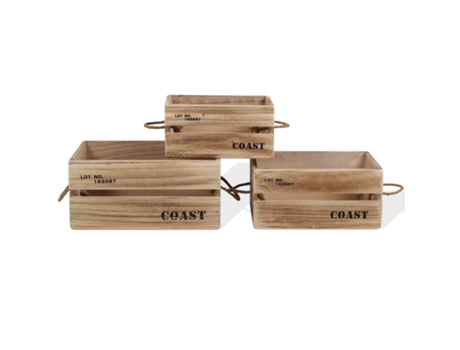 Juego de 3 Cajas de Madera REBECCA MOBILI Pomelia Marrón 17X36X25 Cm