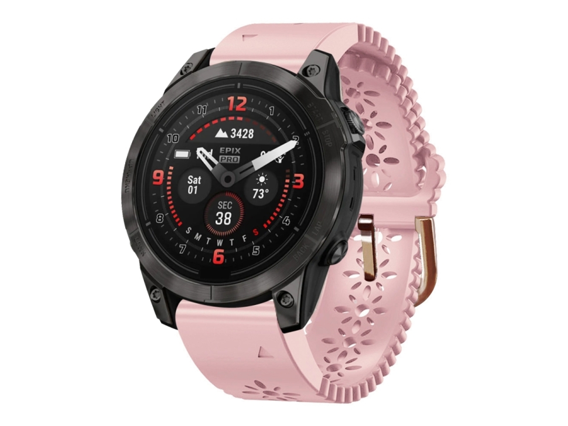 Bracelete Para Garmin Epix Pro (42mm) - Silicone - Renda Respirável (20mm) Rosa