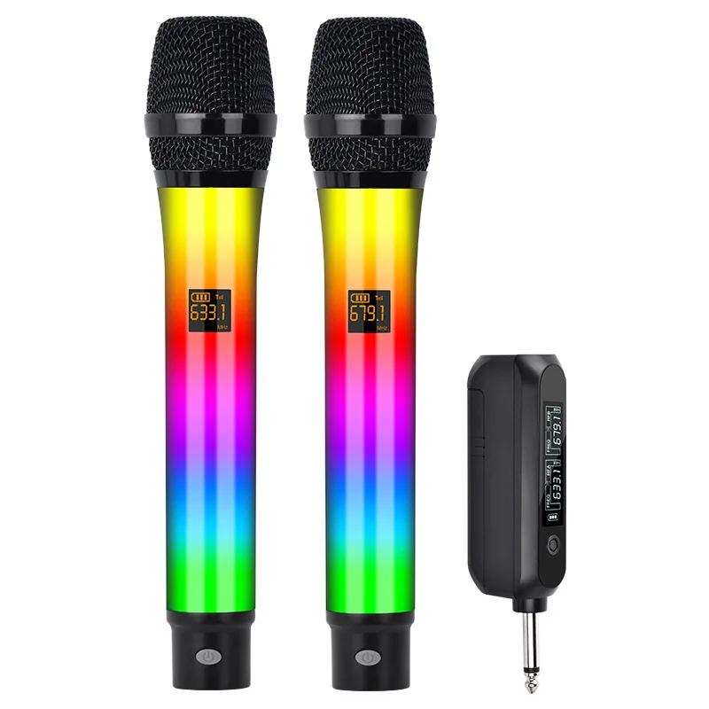 Micrófono Inalámbrico Dinámico De Mano Con Iluminación Rgb, Recargable A 2,4 Ghz.
