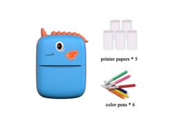 Mini Impresora Portátil Little Dinosaur Azul 5 Rollos De Papel De Impresión Bolígrafos De Colores SIURN