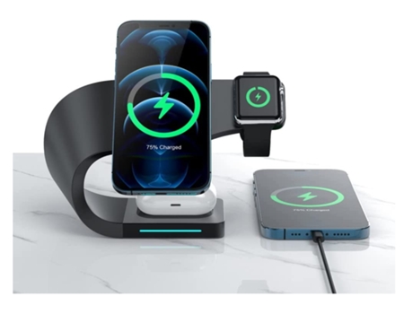 Estación de carga inalámbrica para la serie Apple, cargador magnético rápido 4 en 1 de 15 W, negro CHRONUS