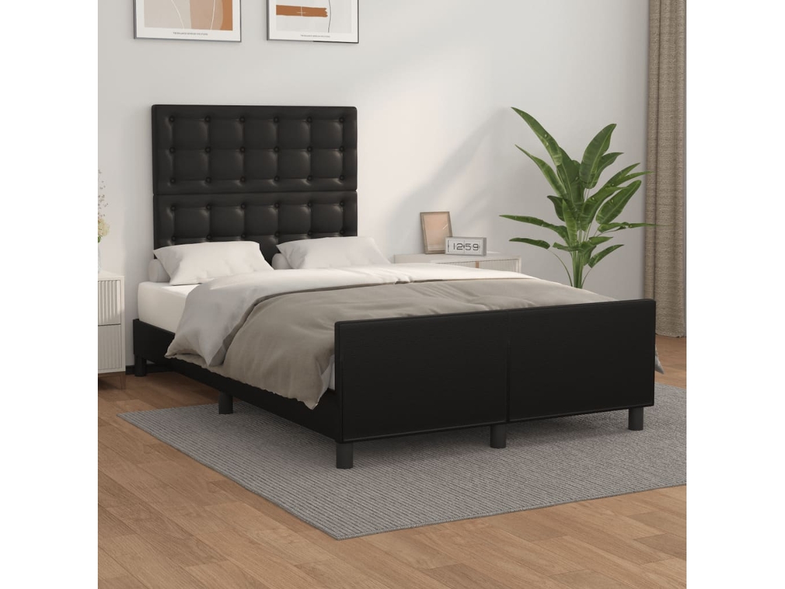 Estructura De Cama Sin Colchón Cuero Sintético Negro 120x190 Cm