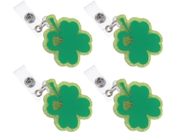 Juego De 4 Portatarjetas Retráctiles De Acrílico Con Purpurina, Forma De Trébol Verde.