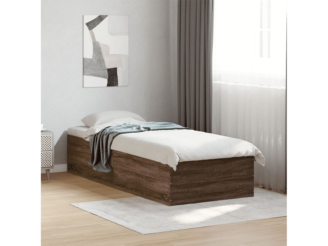 Estructura De Cama Madera De Ingeniería Marrón Roble 90x190 Cm