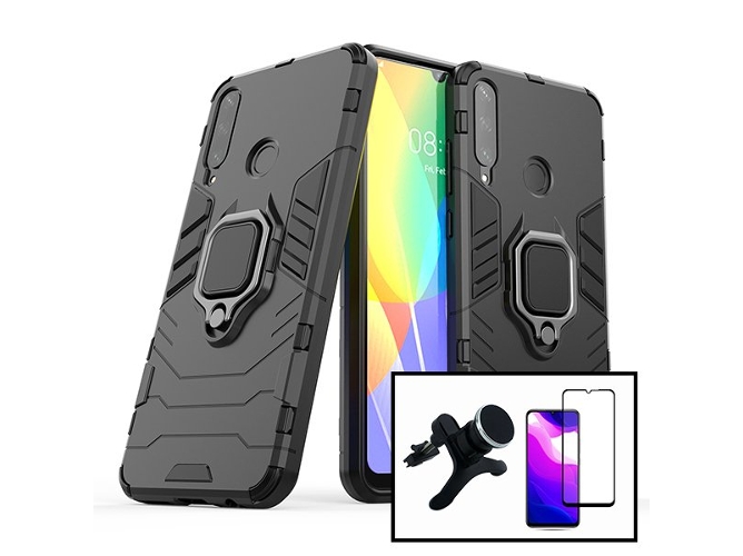Kit Funda, Protector 5D y Soporte Magnético Coche Huawei Y6P 3x1 Military Defender Negro