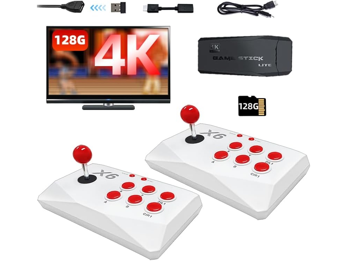 Consola arcade retro compatible con Atari | 40.000 juegos | HDMI 4K | 128 GB | 2 joysticks | Plug and Play | Para TV Zruxe
