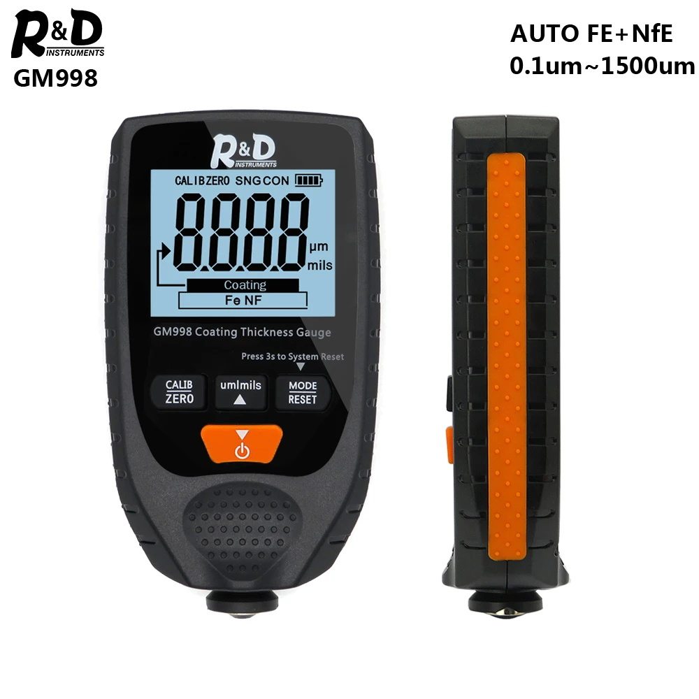 Medidor de espesor de recubrimiento GM998 0-1500 µm para pintura automotriz (fe/nfe) - Negro