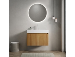 Mueble de baño de pared de 70 cm con lavabo rectangular de resina y mueble de listones con cajón - Premontado - BGA STORE