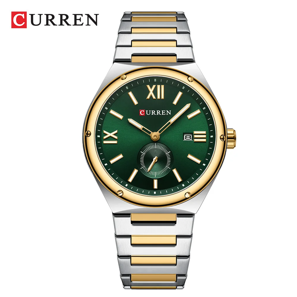 Reloj impermeable para hombre con agujas luminosas e indicador de fecha, caja cuadrada de acero inoxidable.