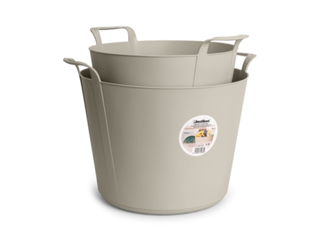 PLASTIKEN Nature - Pack de Capazos Flexibles de 42L+26L Multiusos con Asas Ecru