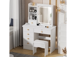 Tocadores Para Dormitorio Led - Biplut - 6 Cajones - Taburete Acolchado - Tres Modos De Iluminación - Estilo Moderno - Blanco - 80 X 132 X 36 Cm
