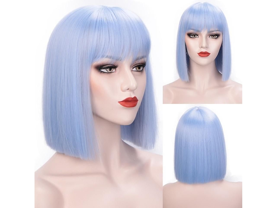 Peluca corta bob con flequillo para mujer, pelucas sintéticas negras, rosas, moradas y rojas, peluca para cosplay TAISHENGDA
