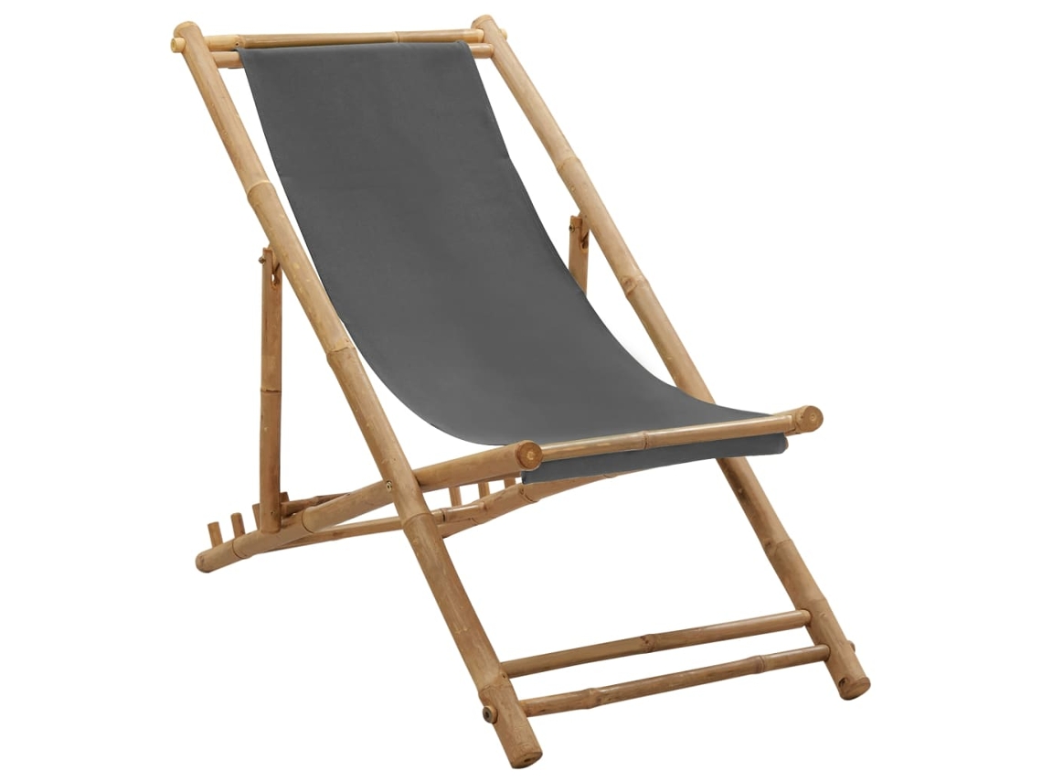 Tumbona Chaise Longue de Bambú y Lona Gris Oscuro