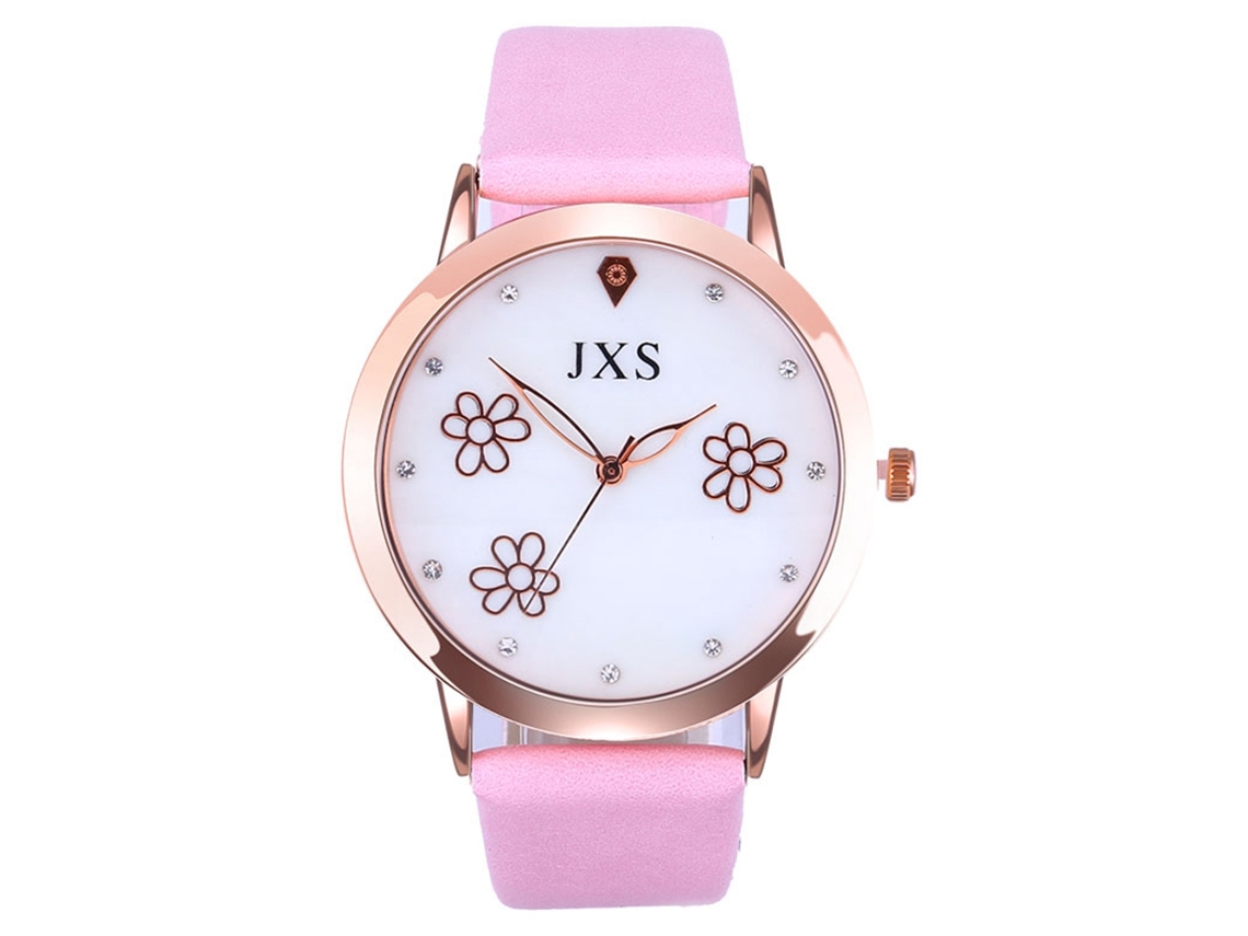 Reloj Casual Para Mujer Con Correa De Piel Sintética Con Estampado Floral, Movimiento De Cuarzo Analógico, Oro Rosa.