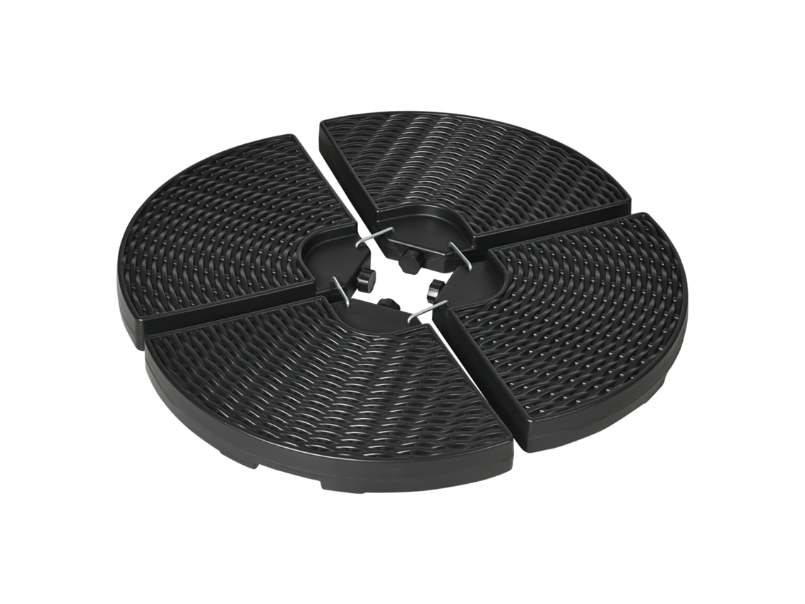 Juego de 4 placas de peso para sombrillas con brazos articulados, 100x100x8cm, HDPE con aspecto de ratán negro.