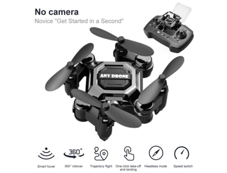 Mini dron plegable, aeronave portátil de altitud fija para niños (2 baterías - Duración de la batería: 10 min - Negro)