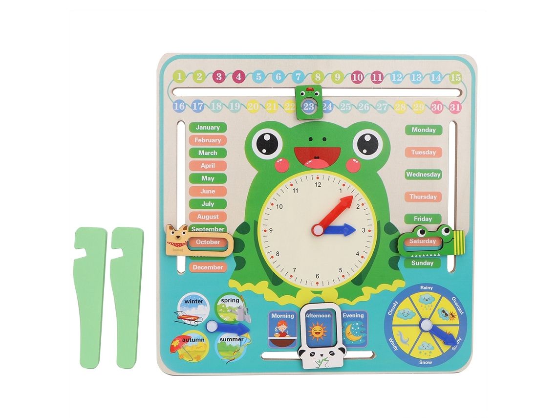Dan26-juguete Educativo De Calendario Reloj Multifuncional De Madera Para Niños: Cognición Del Tiempo Y Estaciones