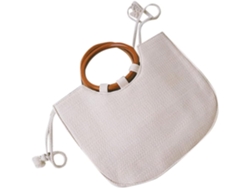 Bolsa De Ombro Feminina Em Palha Trançada Com Alça Redonda De Madeira, Bolsa De Verão Leve E Simples Para A Praia.