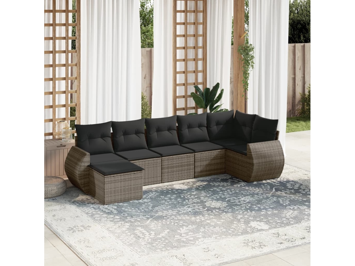 Conjunto de sofás de jardín de 7 piezas DKD Home Decor con cojines de mimbre gris