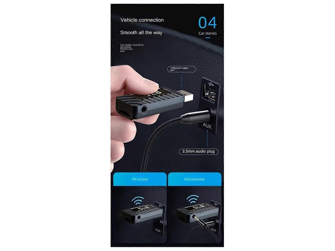 Adaptador de audio Bluetooth, receptor USB inalámbrico Bluetooth para coche, transmisor FM Bluetooth 5.0 Rosewell
