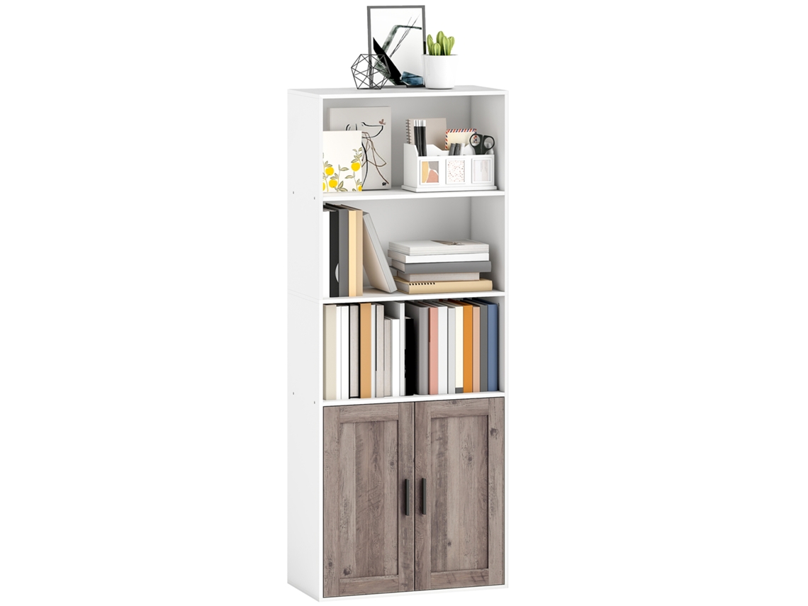Librería Estrecha Con Puertas Y Estantes, Blanca Y Marrón.
