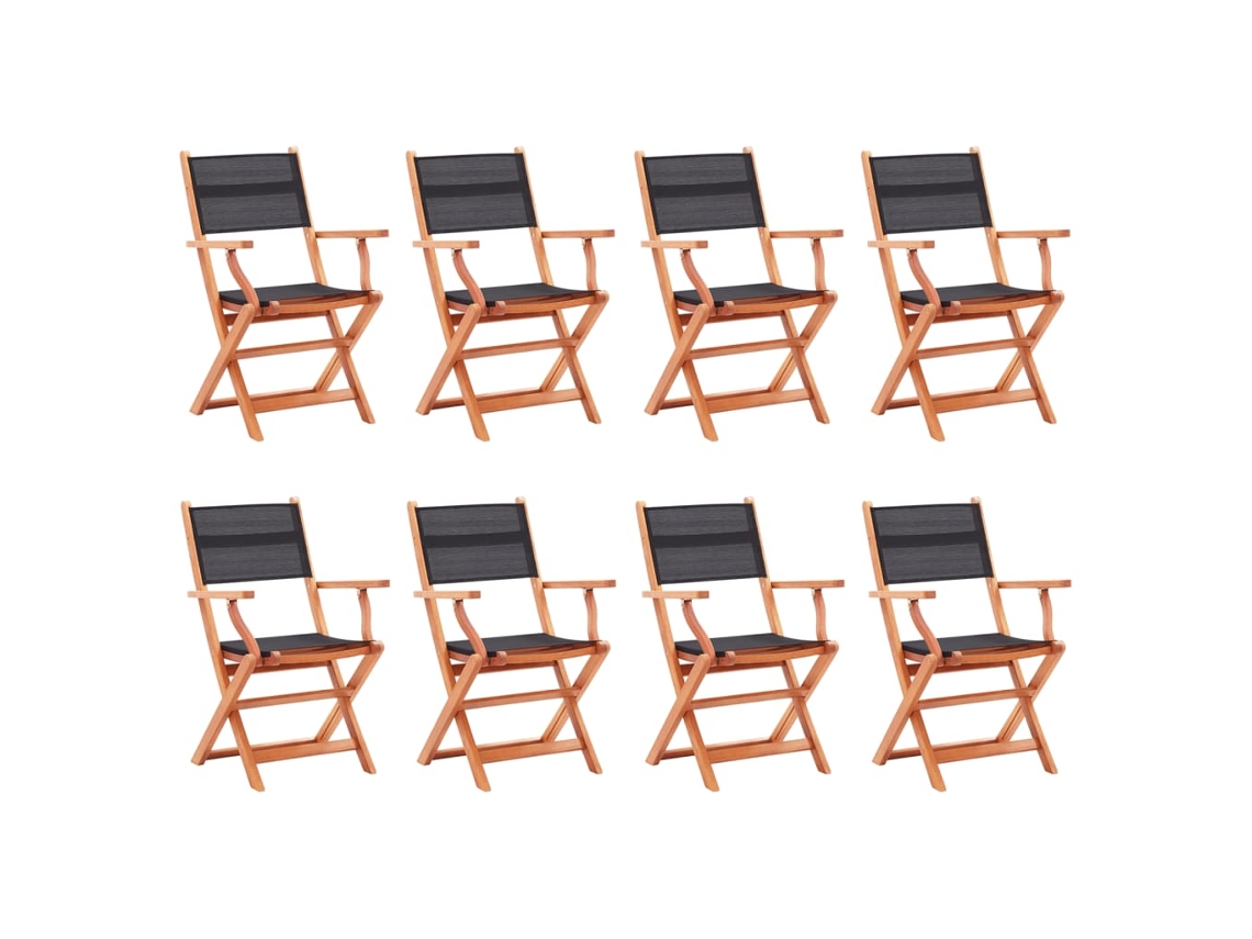 Sillas de jardín plegables DKD Home Decor de 8 piezas, eucalipto macizo/textilesne negro