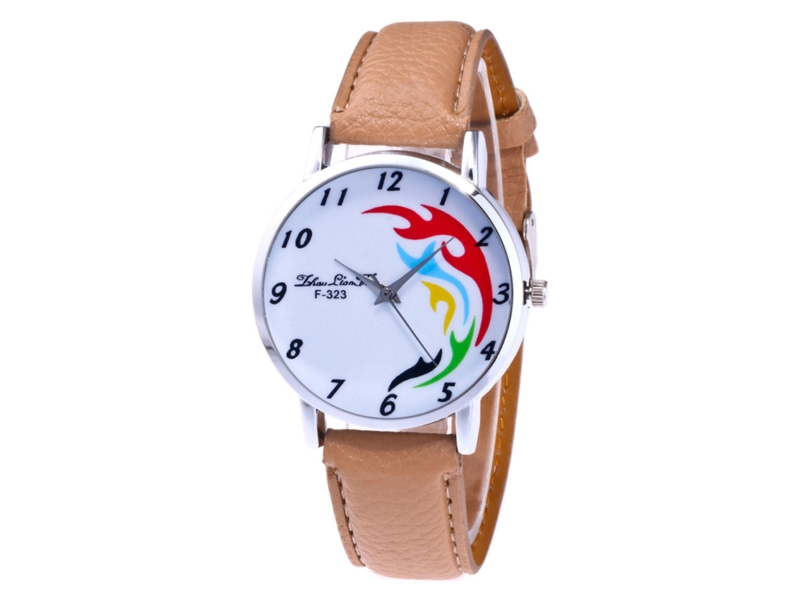 Reloj De Pulsera De Cuarzo Con Dial Redondo Y Correa De Pu Fashion (beige)