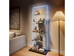 Vitrina de cristal de 80 x 35 x 185 cm con 5 estantes, compartimento de almacenamiento seguro e iluminación, puertas dobles, color negro, Rosahqnda